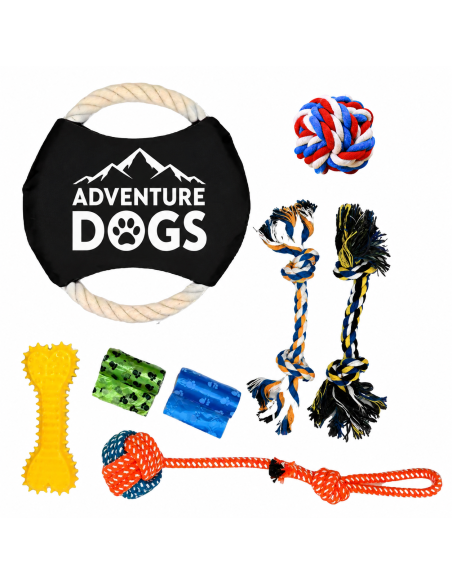 Adventure Dogs – 17-teiliges Hundespielzeug-Set mit Kau-, Seil- und Zerrspielzeug