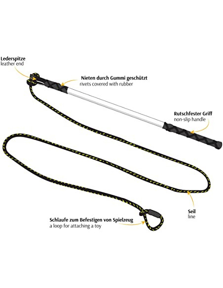 Dingo Angelrute Spielzeug mit Schnur Mop Orange + Schaff Pelz Reizange