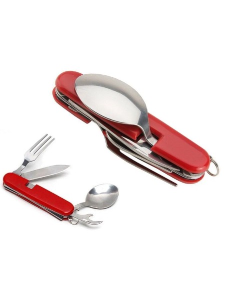 Taschenmesserbesteck 4 in 1 Schwarz Teilbar Essbesteck Campingbesteck