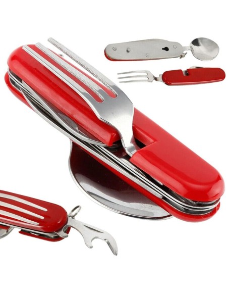 Taschenmesserbesteck 4 in 1 Schwarz Teilbar Essbesteck Campingbesteck