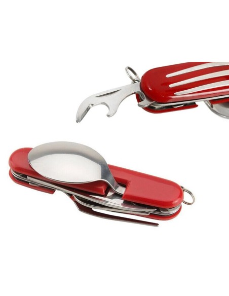 Taschenmesserbesteck 4 in 1 Schwarz Teilbar Essbesteck Campingbesteck