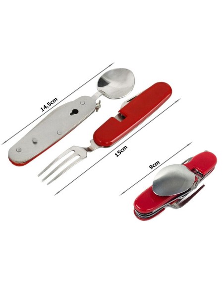 Taschenmesserbesteck 4 in 1 Schwarz Teilbar Essbesteck Campingbesteck